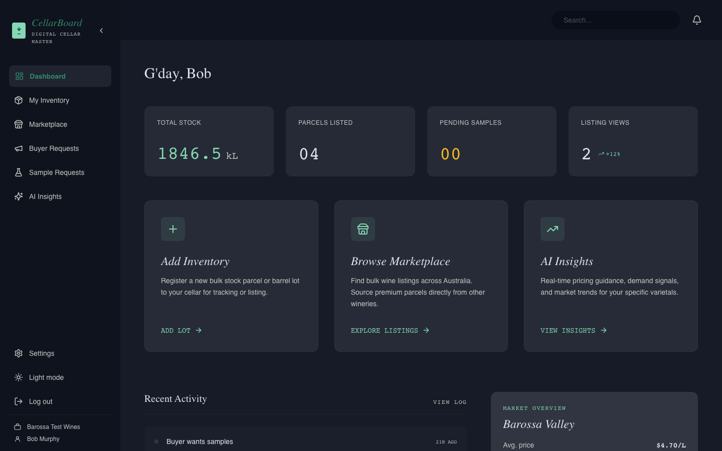 CellarBoard Dashboard